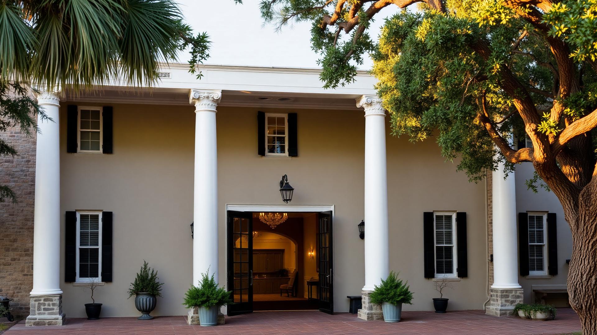 Venue exterior at golden hour